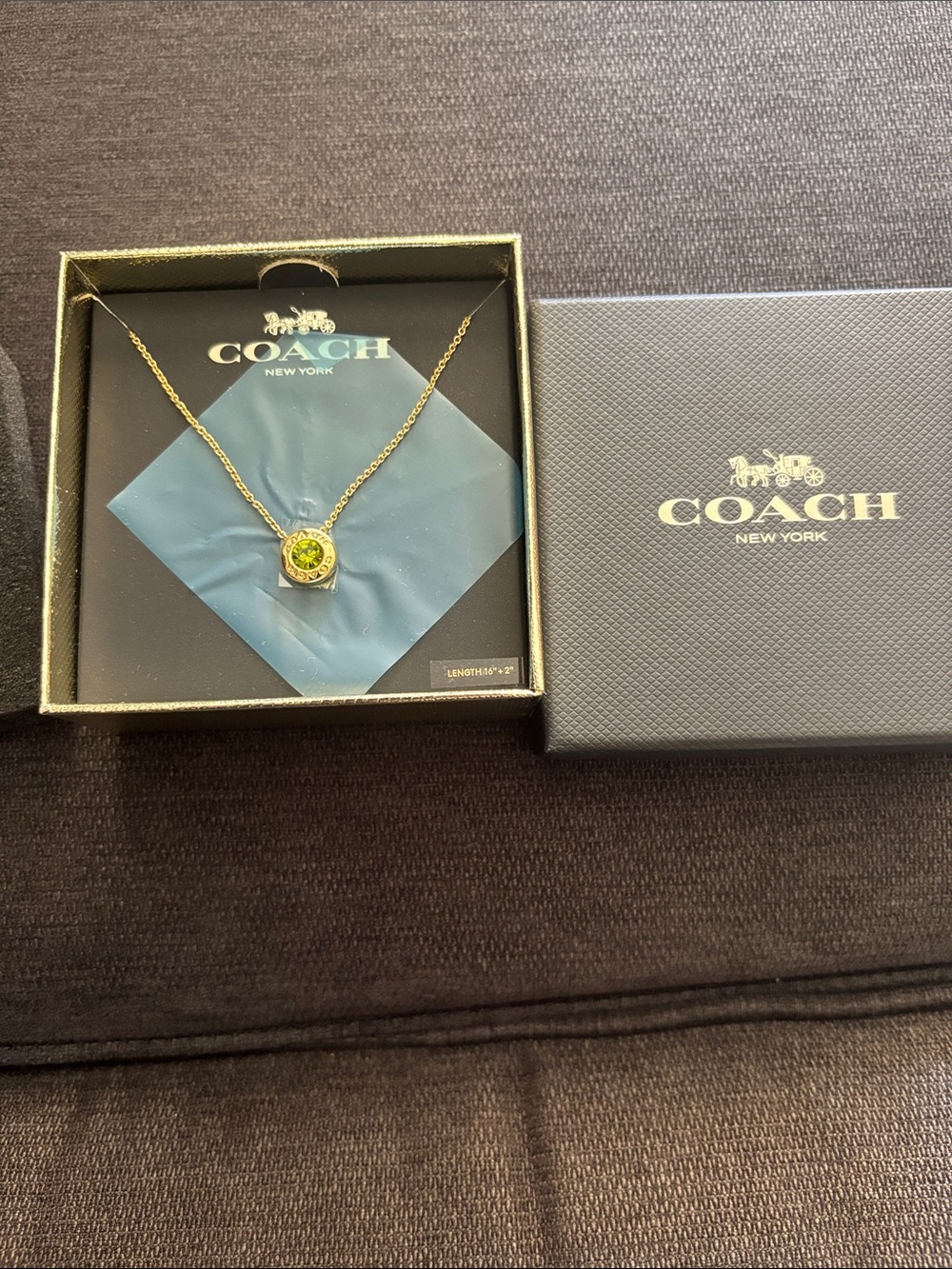 Coach Gold-Tone Necklace with Green  Crystal Pendant